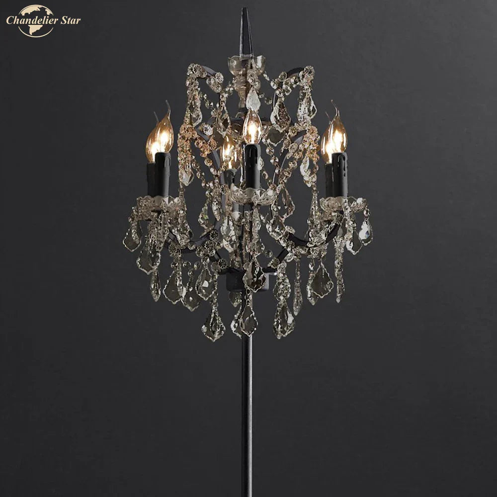 DecorBites™ LED Rococo Crystal Iron Floor Lamp Chandelier, Modern Standing Candle Light