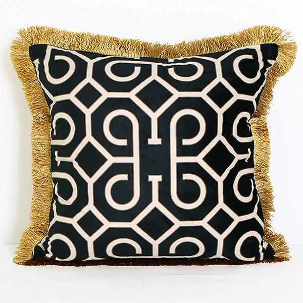 غطاء وسادة قطني مُطرز بأهداب هندسية من DecorBites™، غطاء وسادة أريكة فاخر 30×50 سم
