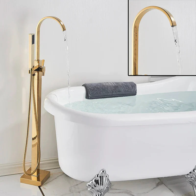 DecorBites™ Gold Freestanding Bathtub Faucet with Handshower