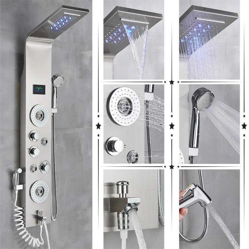 DecorBites™ LED Rainfall Shower Panel System with Temperature Screen