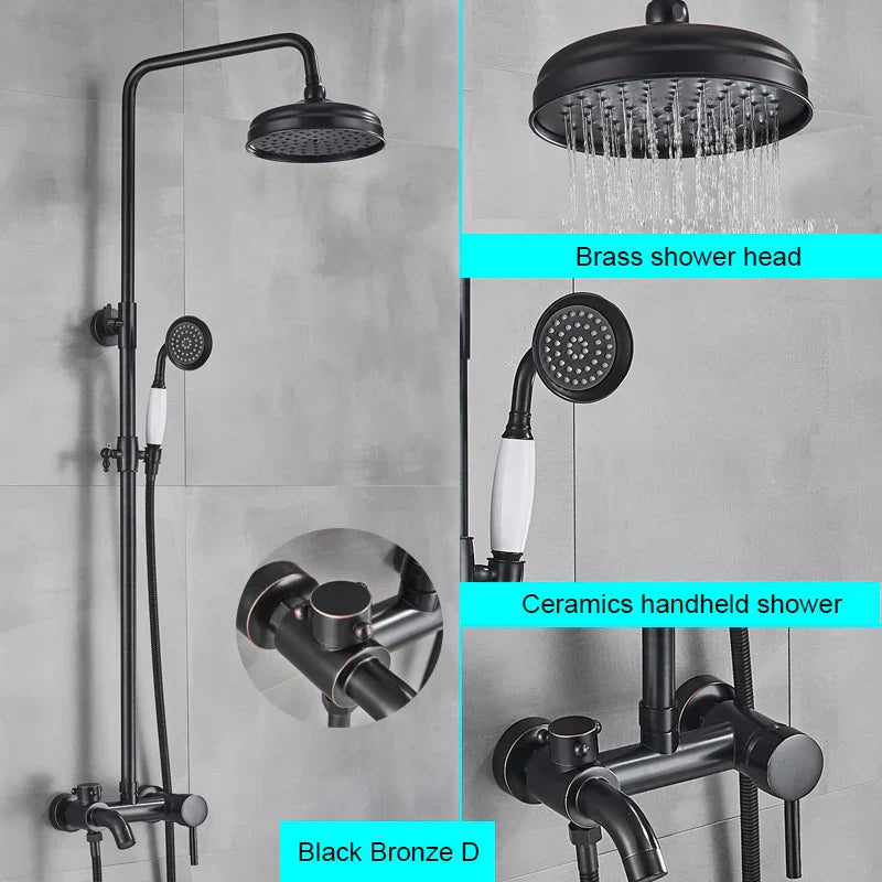 DecorBites™ Black Bathroom Shower Faucet Mixer with 8" Rainfall Shower, Wall Mount Tub Spout