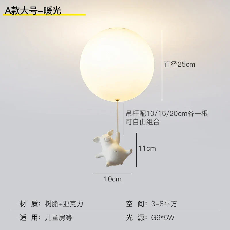 DecorBites™ Flying Pig Resin LED Ceiling Light Kids Bedroom Lamp Deco Fixtures
