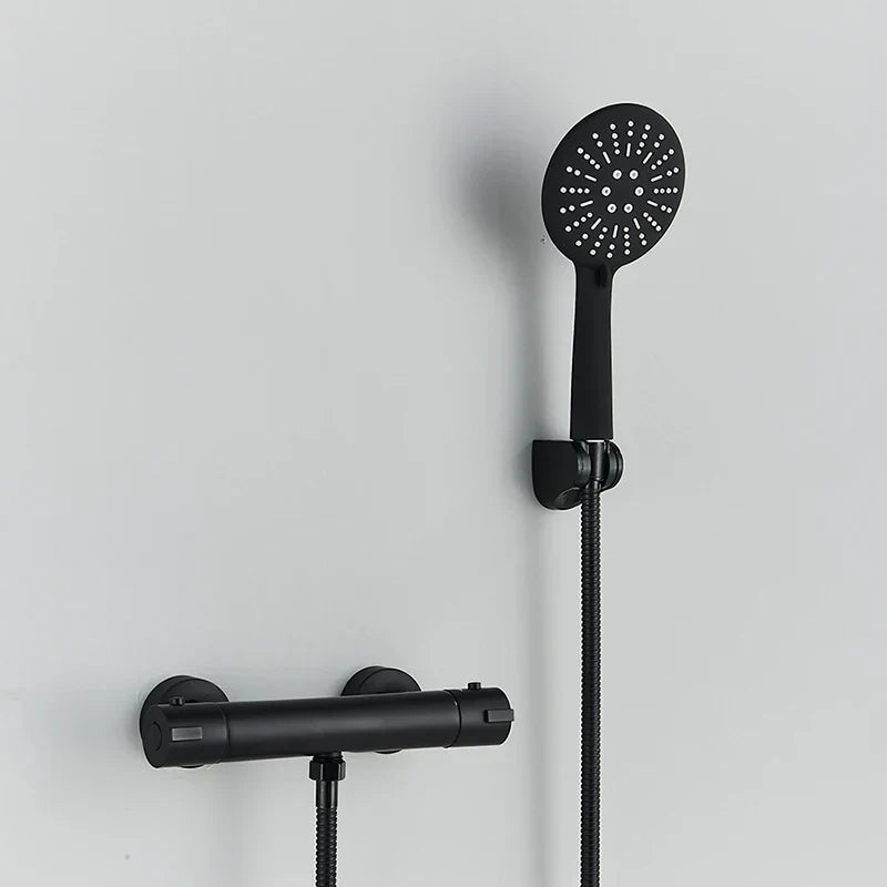 طقم دش ترموستاتي من ديكوربايتس™ باللونين الأسود والكروم مع حامل حائط - إكسسوارات الحمام