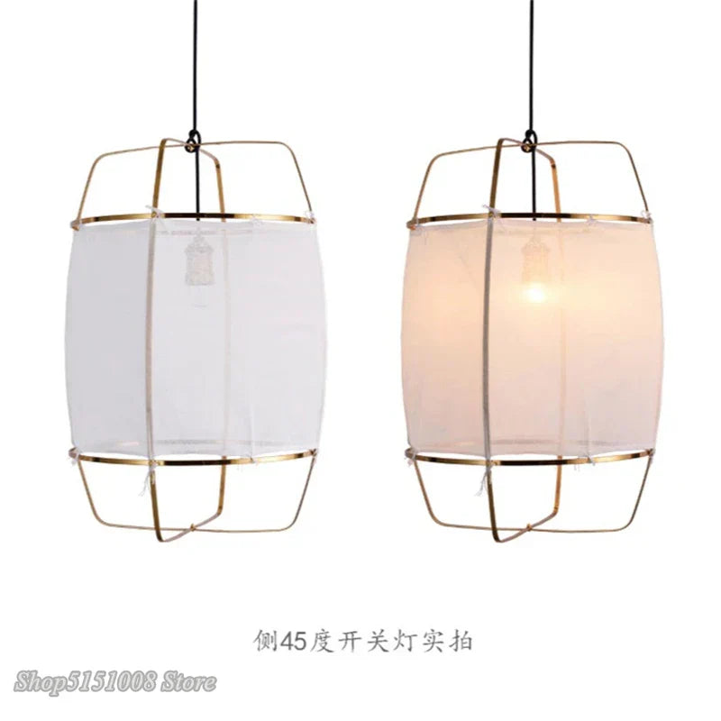 DecorBites™ Bamboo Linen Pendant Light Fixture for Restaurant and Clothing Store