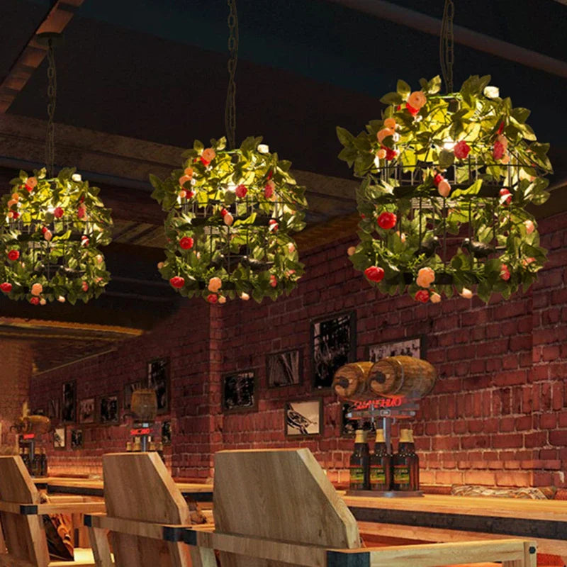 DecorBites™ Industrial Style Rose Chandelier - Wrought Iron Pendant Lamp for Home, Restaurant, Bar