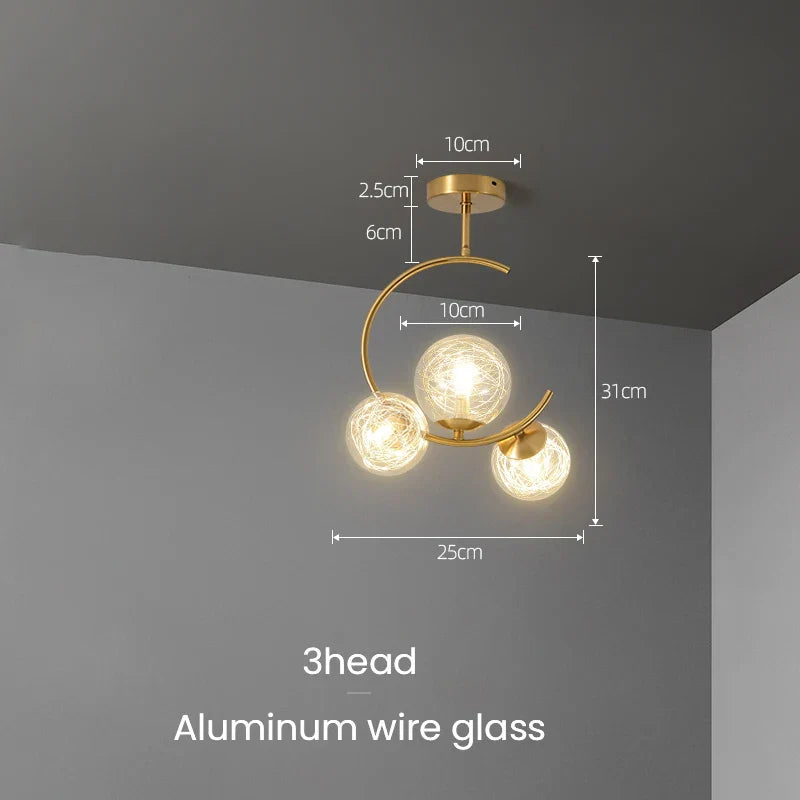 DecorBites™ Gold Glass Ball Chandelier for Living Room Kitchen Bedroom - 220V 110V