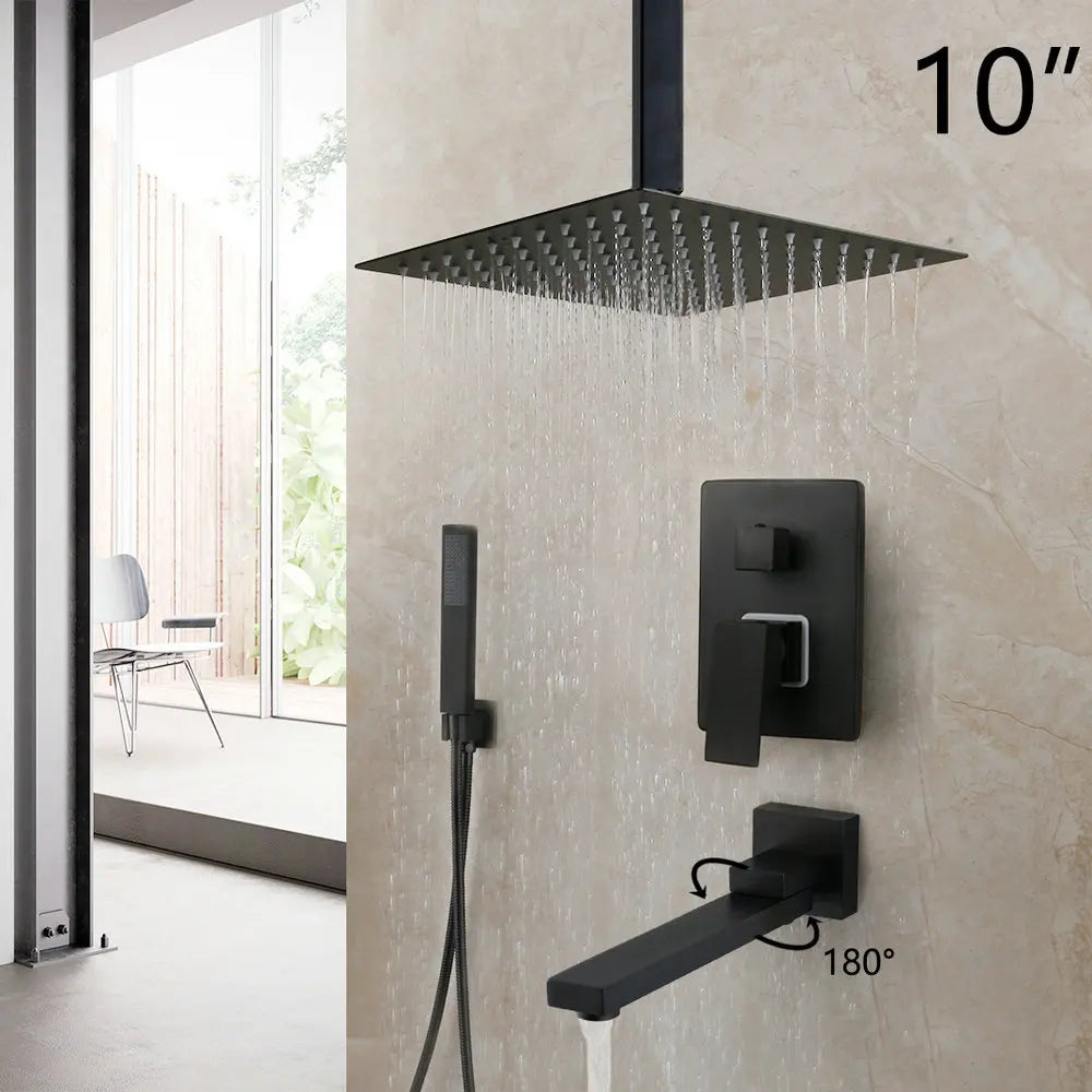 DecorBites™ 8/16 Inch Matte Black LED Rainfall Shower Faucet Set