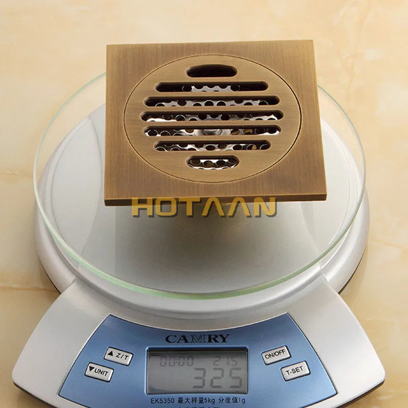 شبكة تصريف نفايات أرضية للحمام بتصميم فني على شكل زهرة من نحاس عتيق من DecorBites™ - 100 مم × 100 مم