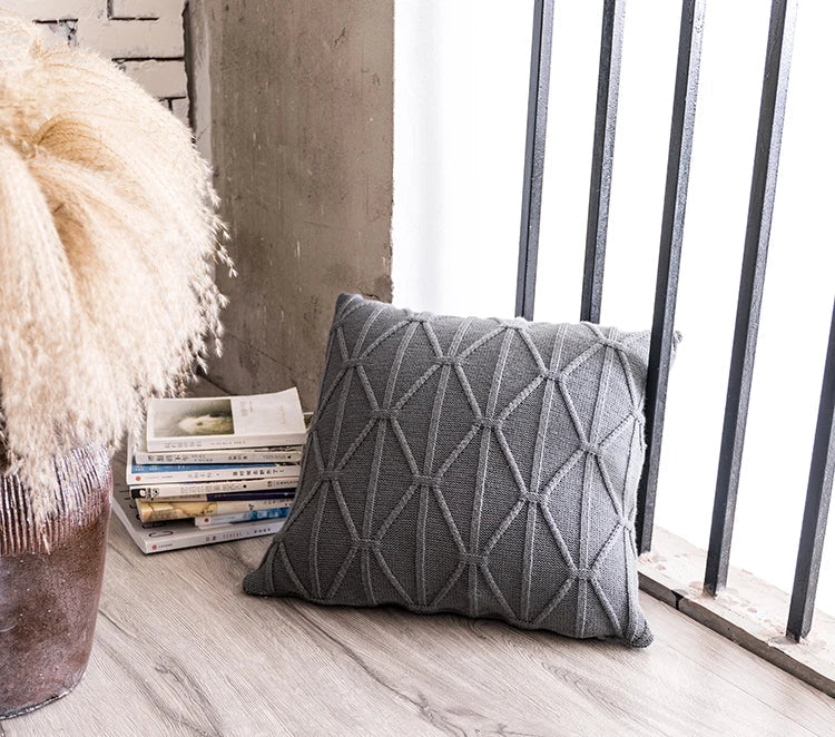 DecorBites™ Knit Cushion Cover 45x45cm Nordic Style Home Decoration Brown Grey IvoryiscowayReversible