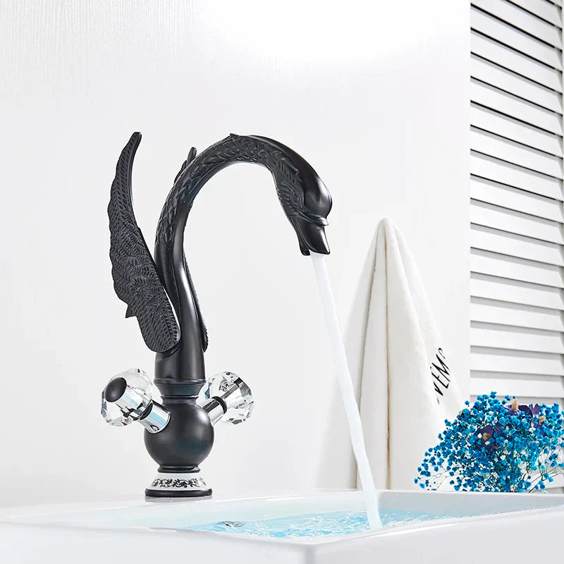 DecorBites™ Golden Swan Crystal Handle Basin Faucet - Deck Mount Luxury Bathroom Mixer