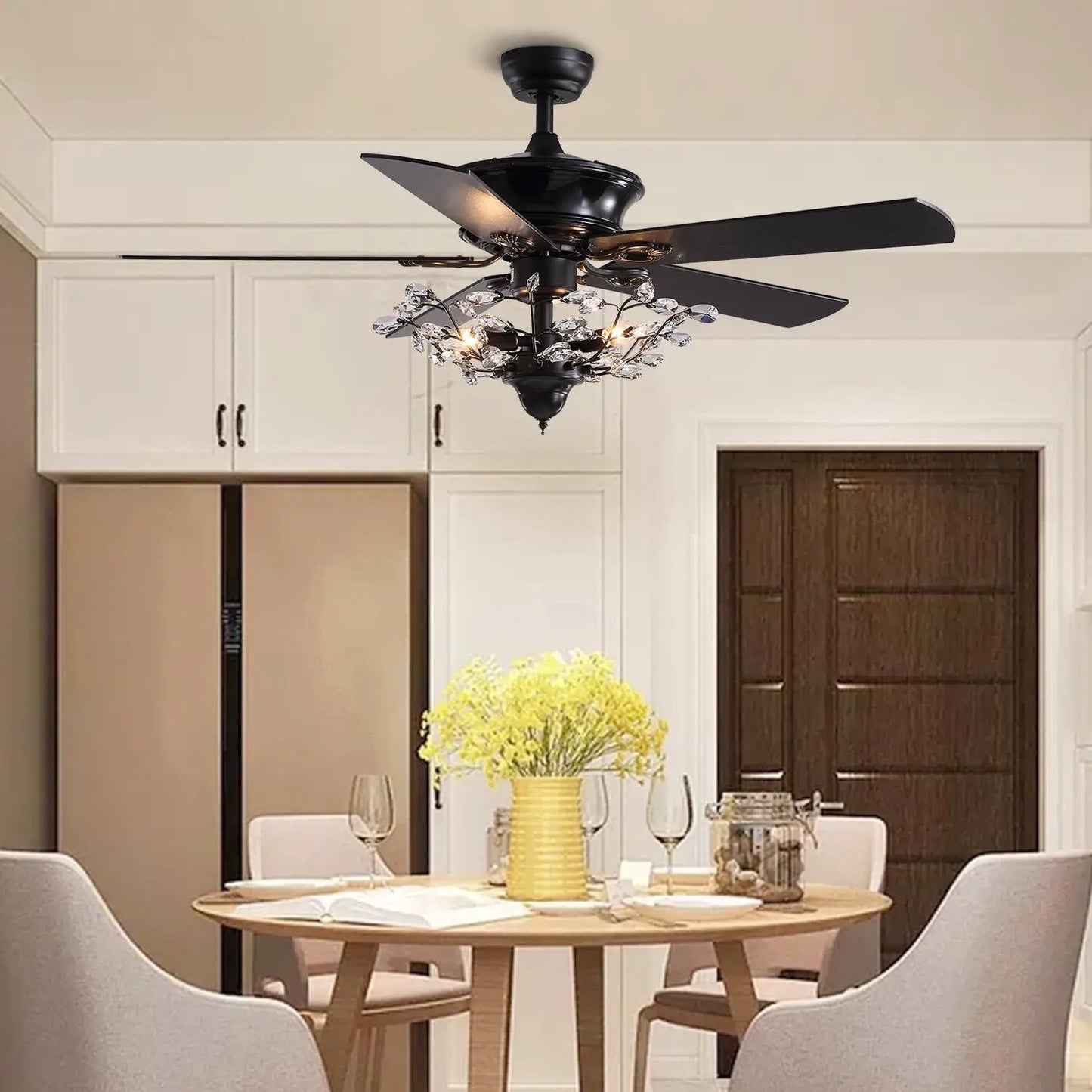 DecorBites™ 52" Luxury Crystal Ceiling Fan with Lights, Remote Control, DC Motor Wood Fan