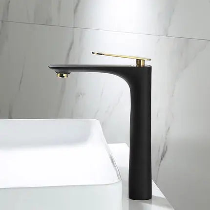 DecorBites™ Black & Gold Basin Faucet | Bathroom Sink Tap Hot Cold Mixer Tap