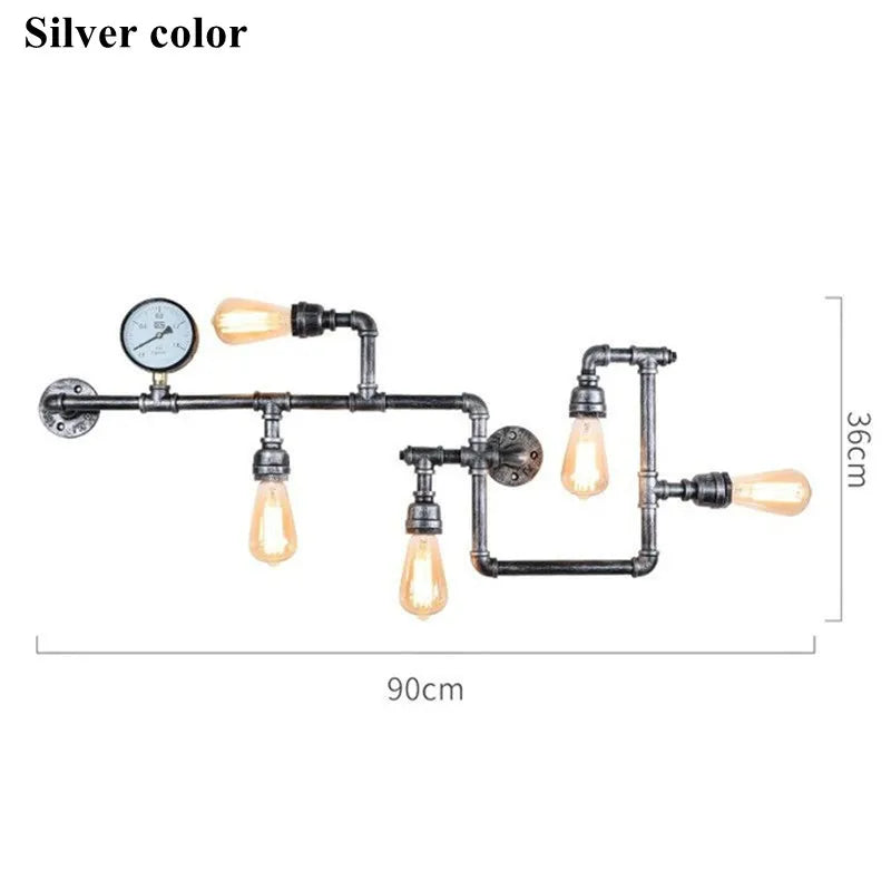 Decorbites™ Luces de Pared para Tuberías Industriales de Agua, Sconces de Pared Retro de Hierro con Óxido, Accesorios de Iluminación Vintage para el Hogar