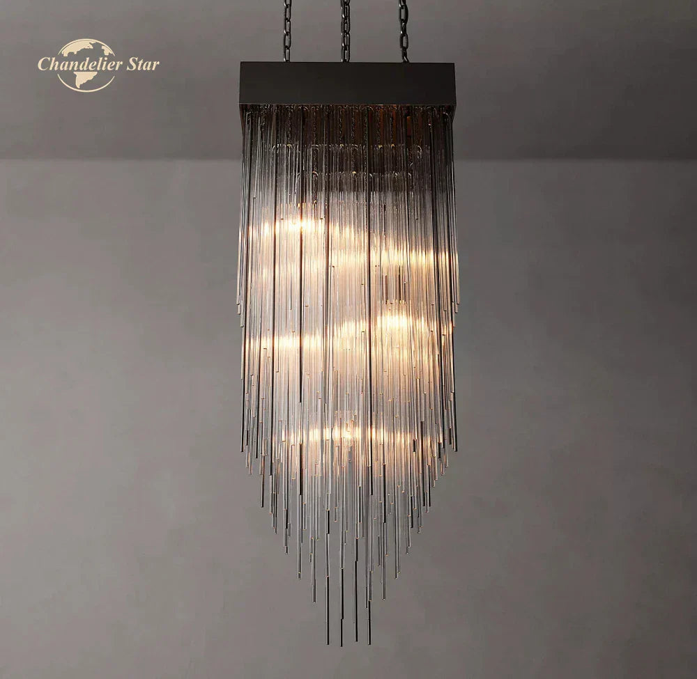 DecorBites™ Cascada LED Glass Chandelier: Stylish Square Pendant Light for Home Decor
