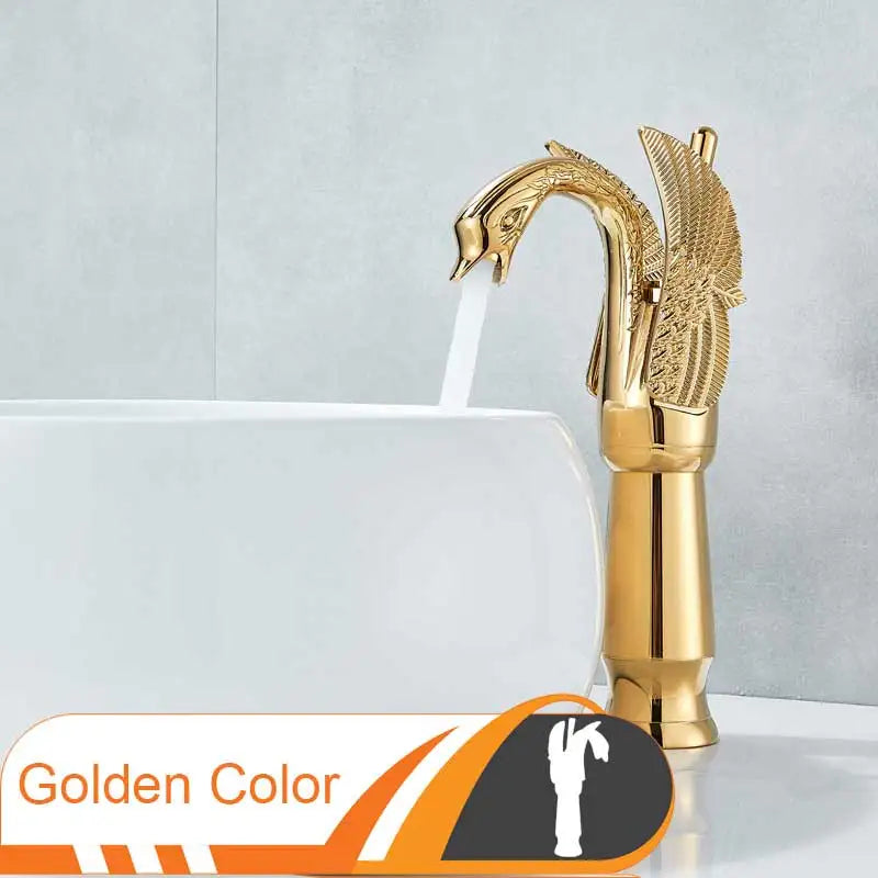DecorBites™ Golden Swan Bathroom Mixer Faucet - Deck Mount Basin Tap with One Handle