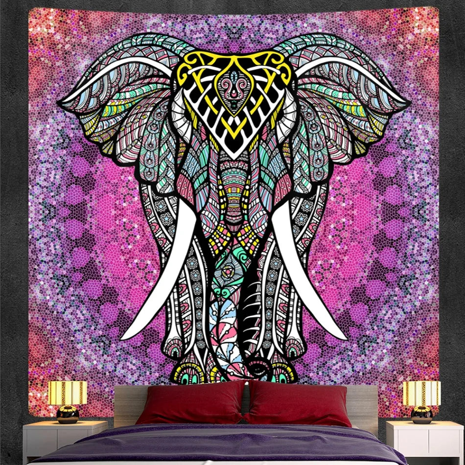 DecorBites™ Elephant God Mandala Tapestry: Bohemian Home Decor Hippie Style Large Tapestry