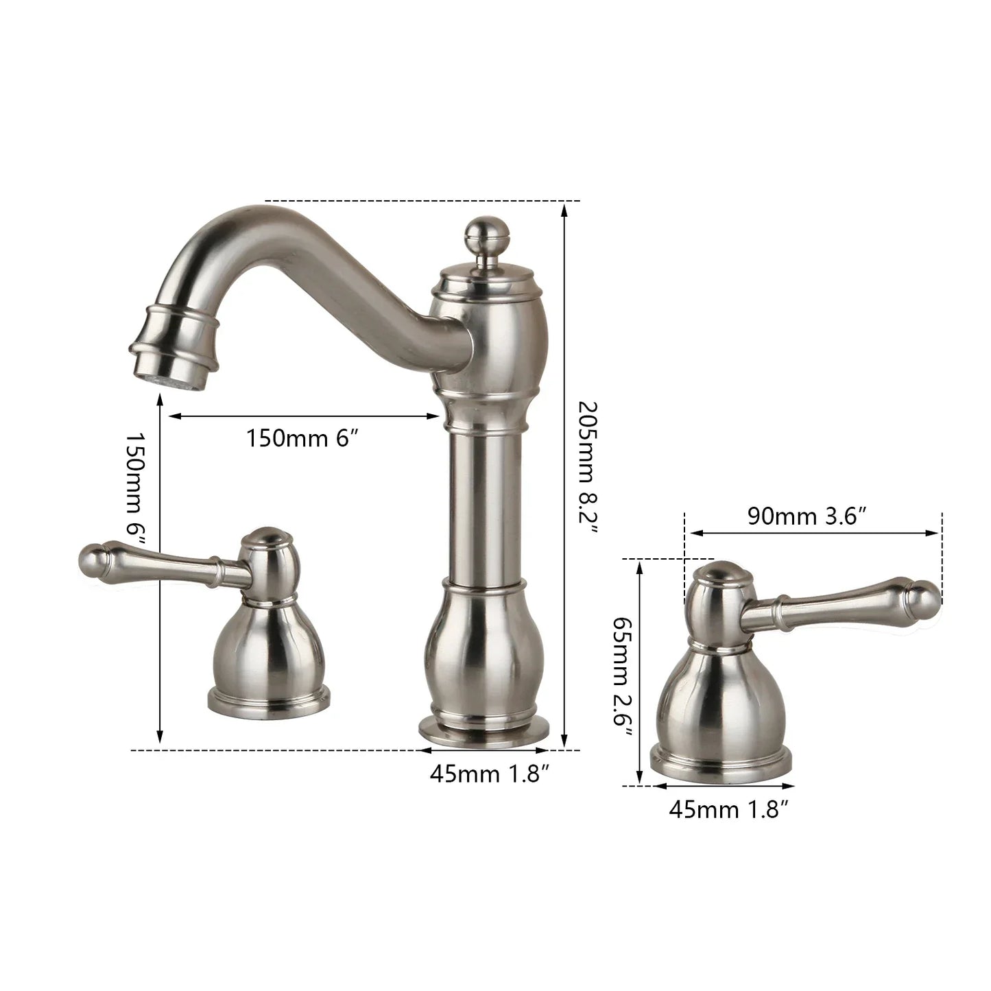 DecorBites™ Dual Handle Nickel Brush Bathroom Sink Tap Swivel Spray Mixer Faucet