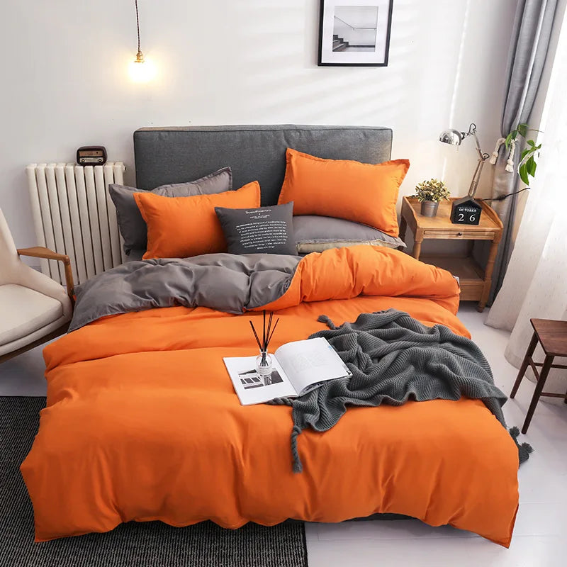DecorBites™ Brushed Duvet Cover Set, Solid Orange Red, Luxury Hotel Bedding Set