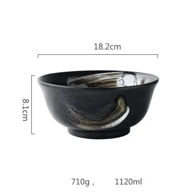 DecorBites™ Black Ceramic Sushi Plate and Rice Bowl Set