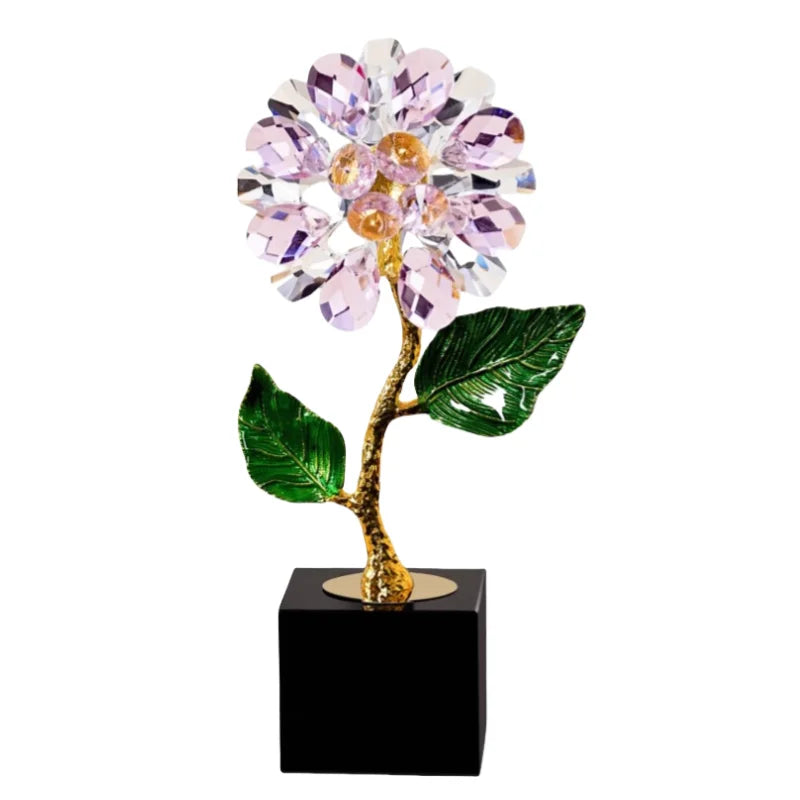 DecorBites™ Crystal Sunflower Metal Sculpture Home Decor Figurine Glass Handicraft