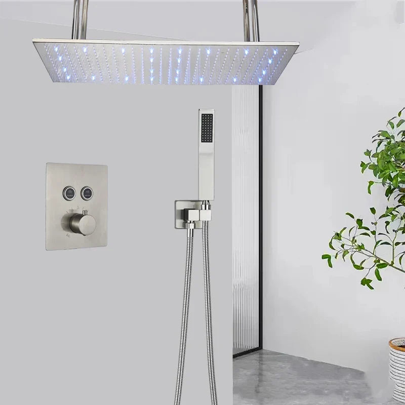 DecorBites™ LED Thermostatic Rainfall Shower System with Tub Spout Mixer Tap & Brass Head