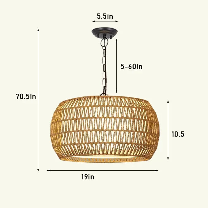 DecorBites™ Chinese Style Outdoor Rattan Weaving Pendant Lights for Courtyard and Garden