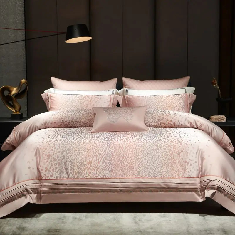 DecorBites™ Leopard Print Jacquard 1000TC Egyptian Cotton Bedding Set