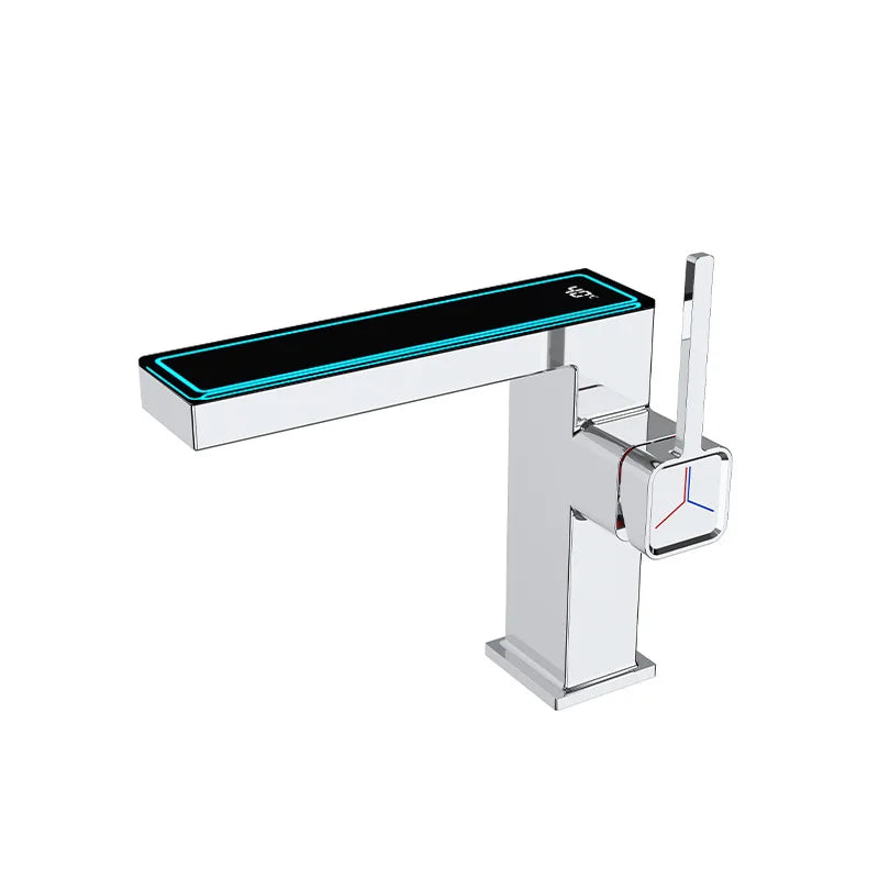 DecorBites™ Digital Display Square Sink Mixer with Single Handle in Gray.