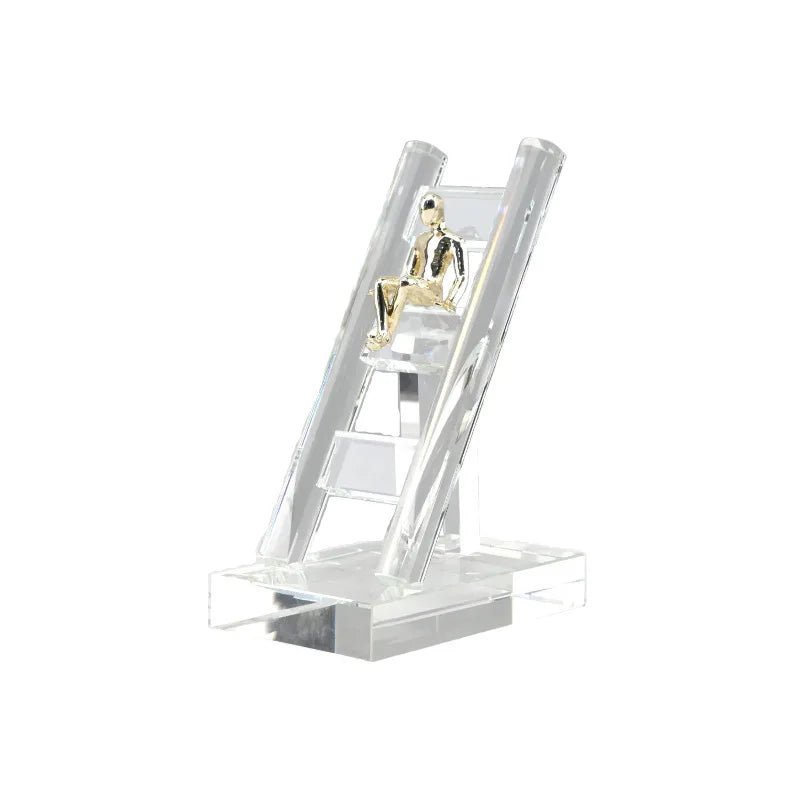 DecorBites™ Crystal Staircase Statue: Golden Man Climbing Handicrafts Glass Home Decor