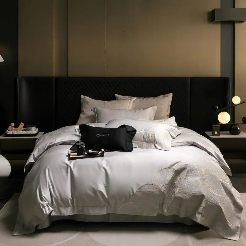 DecorBites™ Embroidered Egyptian Cotton Bedding Set - Queen/King, Luxury Bed Sheet & Pillowcases