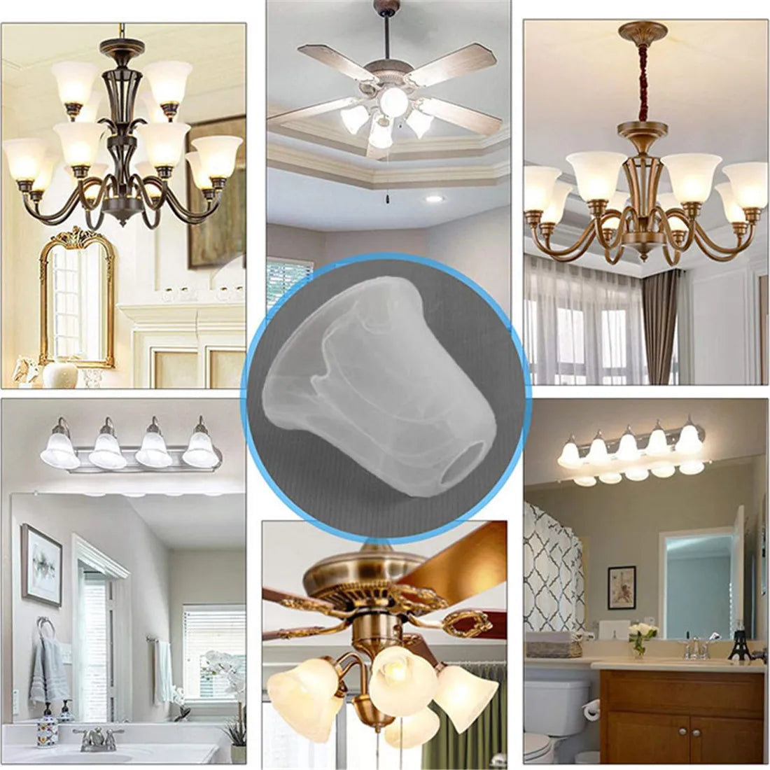 DecorBites™ Alabaster Glass Shade Bell Light Fixture Replacement Cover for Fan Chandelier Sconce