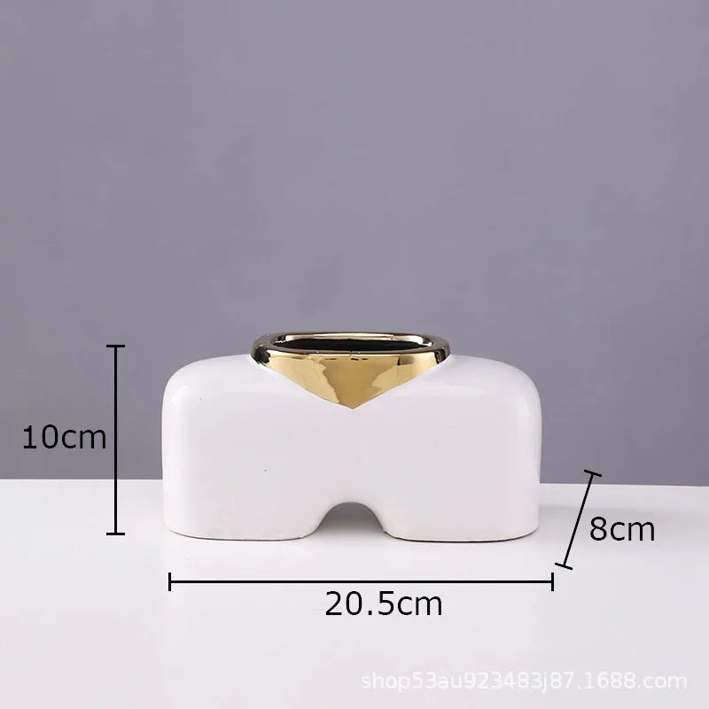 DecorBites™ Gold Ceramic Vase Desk Decor Artificial Flower Arrangement Aesthetic Room Vase