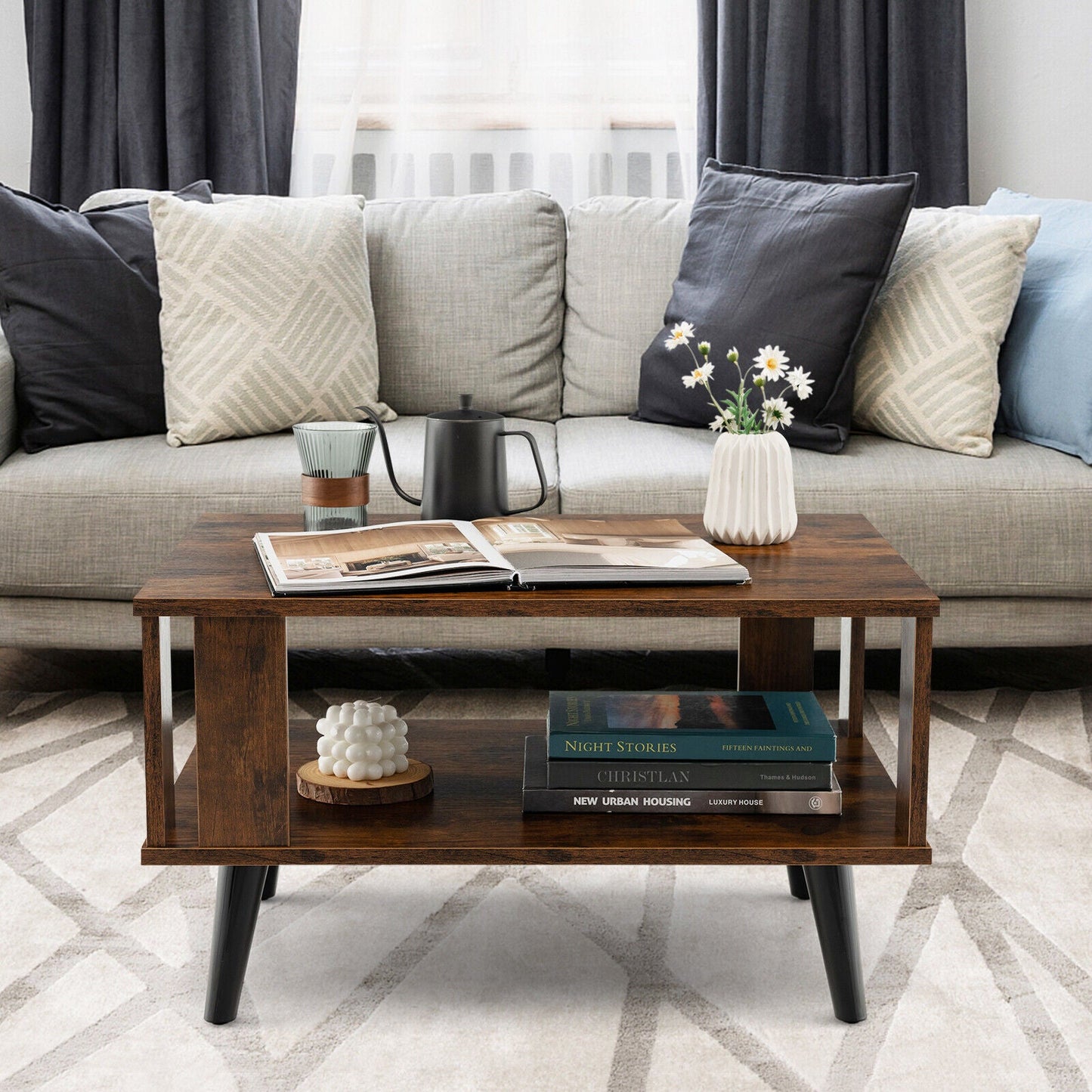 Lovisa - Wood Coffee Table with Storage Square Coffee Table with Storage