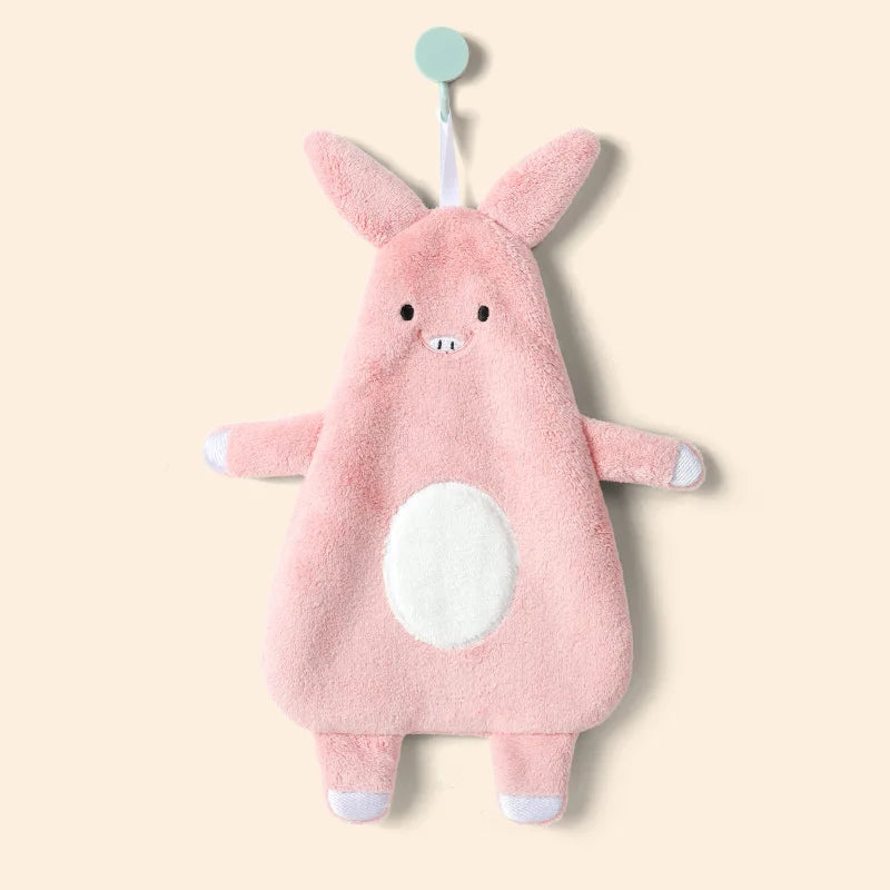DecorBites™ Cartoon Animal Shape Coral Velvet Hand Towel for Kids, Absorbent Kitchen Bathroom Cleaning Towels