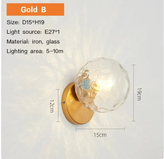 DecorBites™ Gold Glass Ball LED Wall Light for Living Room Bedroom Bathroom Decor
