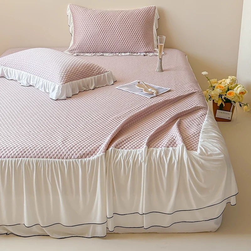 DecorBites™ Cool Feeling 3-Piece Bedding Set - Solid Color Bedskirt, Bedspreads, Sheets & Pillowcases