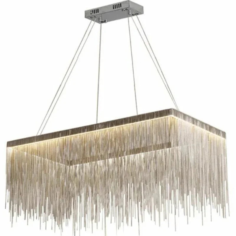 DecorBites™ LED Aluminum Tassel Chandelier: Modern Waterfall Pendant Light for Living Room, Hotel, Hall