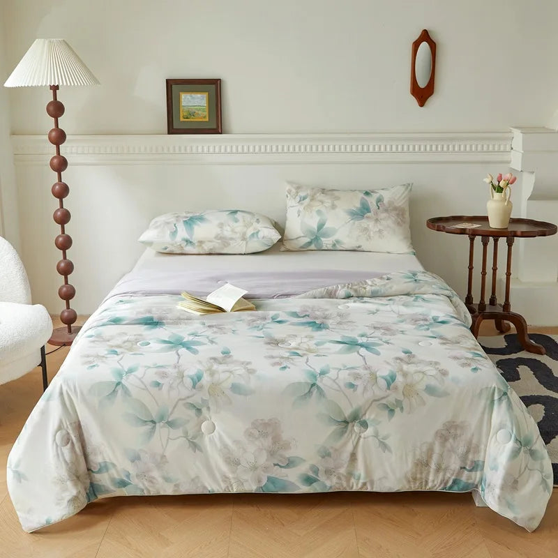 DecorBites™ Knitted Cotton Print Summer Quilt, Silk Soft Blanket