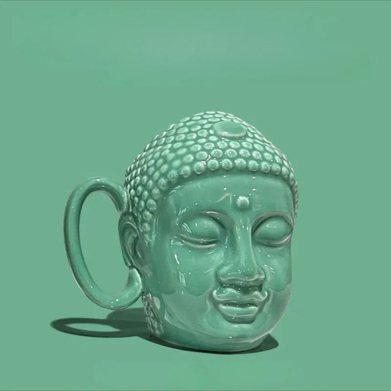 DecorBites™ Buddha Sculpture Ceramic Coffee Cup with Covered Handle - Character Portrait Mug