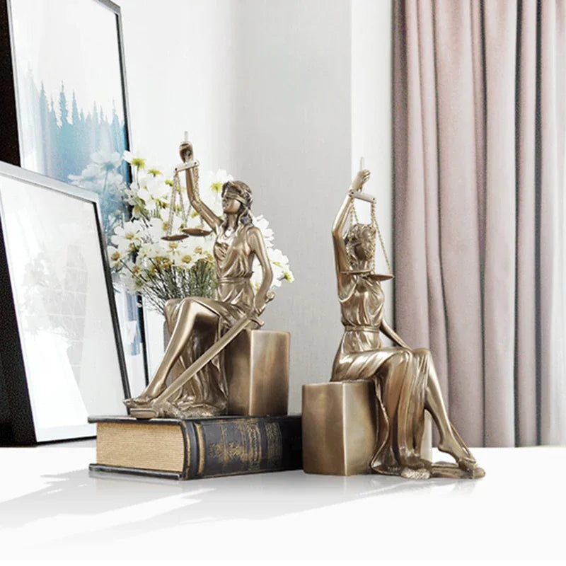 DecorBites™ Justice Goddess Statue Bookends: Creative Home Decor for Study Room