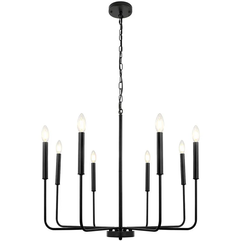 DecorBites™ LED Gold & Black Candle Chandelier: Modern American Living Room Hanging Light