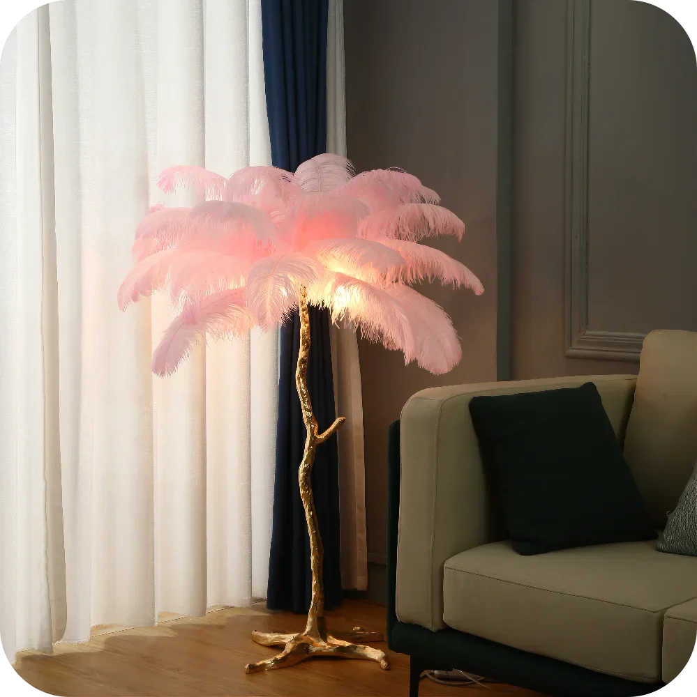DecorBites™ Elegant Ostrich Feather Floor Lamp for Home Decor & Lighting