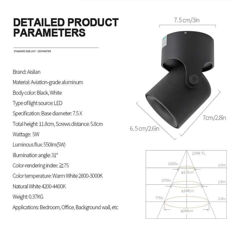 Foco LED COB DecorBites™ ajustable de 180° para techo, ideal para vestíbulo o sala de estar.