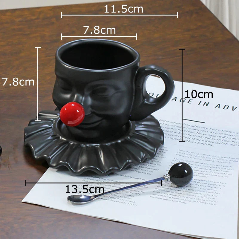 Taza y platillo DecorBites™ con diseño de cabeza de Joker - Taza de té con personaje de payaso