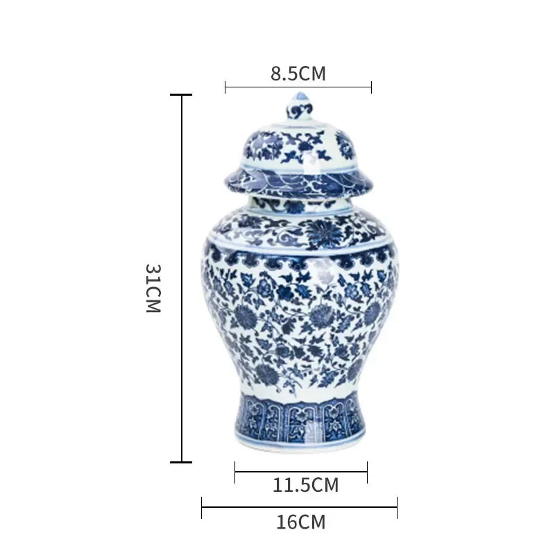 DecorBites™ Blue White Porcelain General Jar: Ceramic Tea Caddy Candy Pot Storage Container