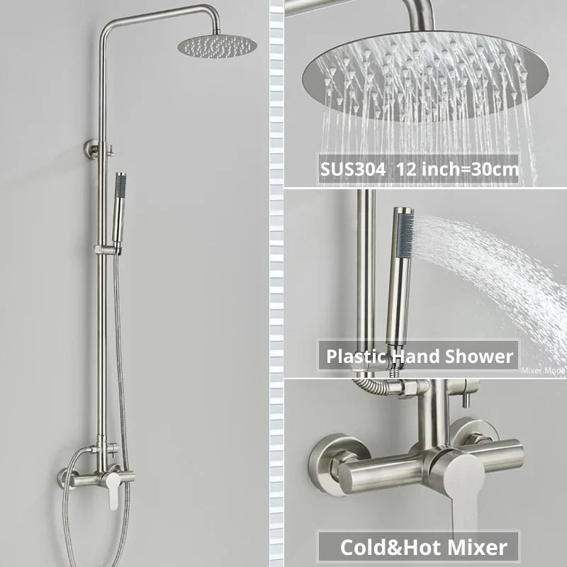 مجموعة صنبور دش DecorBites™ الأسود مع رأس دش مطري وصنبور خلاط مثبت على الحائط