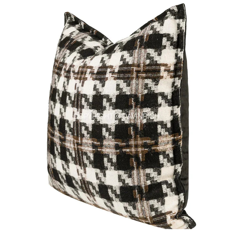 DecorBites™ Houndstooth Square Cushion Cover - Black White Green Luxury Contemporary Pillow Case