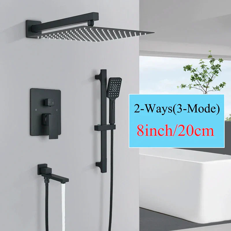 DecorBites™ Black Rainfall Shower Faucets with Slider Bar and Embedded Mixer