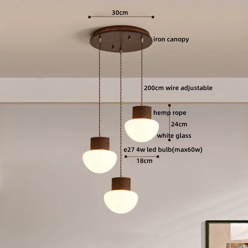 DecorBites™ Hemp Rope LED Pendant Light - Nordic Glass Hanging Lamp for Home Decor