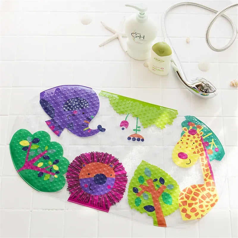 DecorBites™ Kids PVC Bathroom Mat with Suction Cups and Drainage in 12 Colors